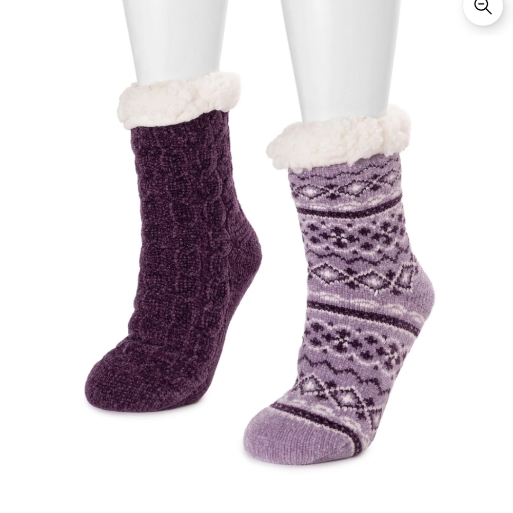 Muk Luks Purple Plush Cabin Socks 2 Pair Pack - L/XL - Picture 5 of 5